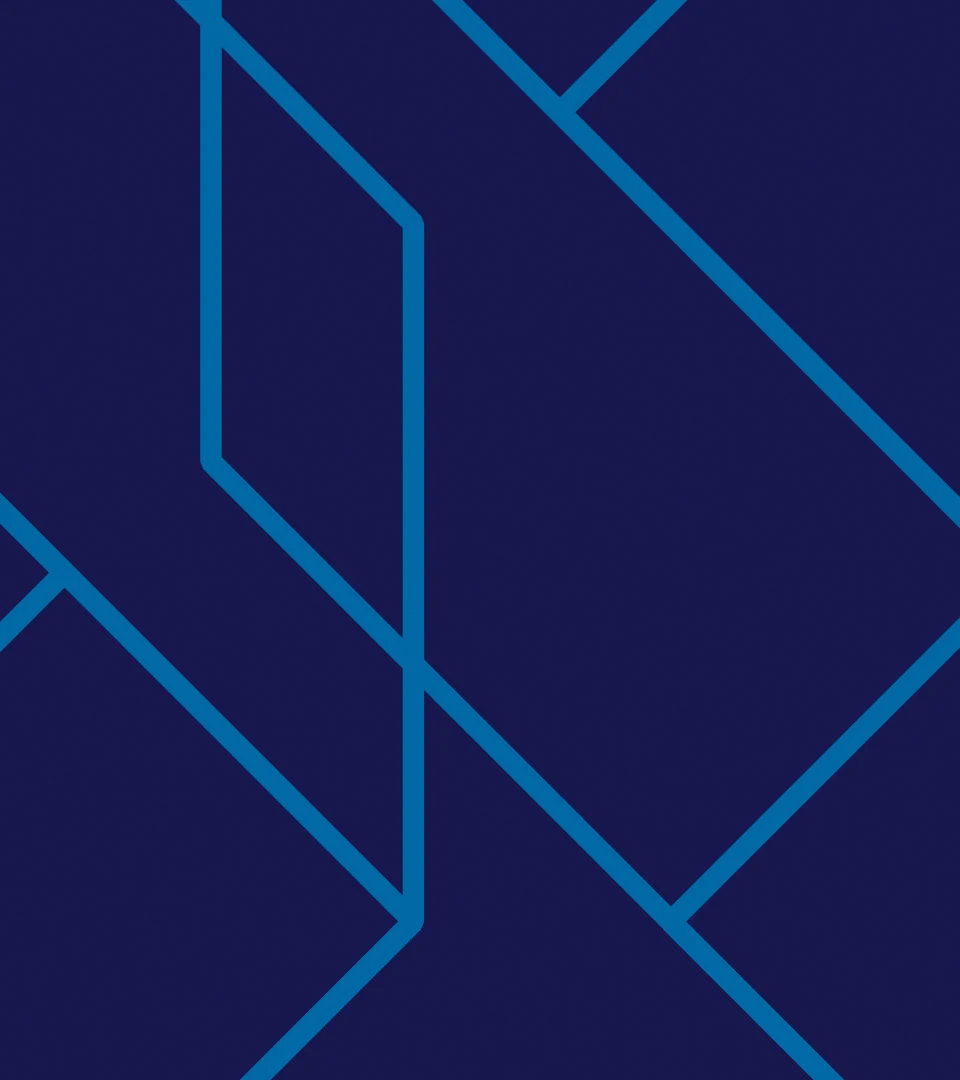 O padrão gráfico da Noale: linhas que formam losangos e chevrons em azul sobre fundo azul-noite.