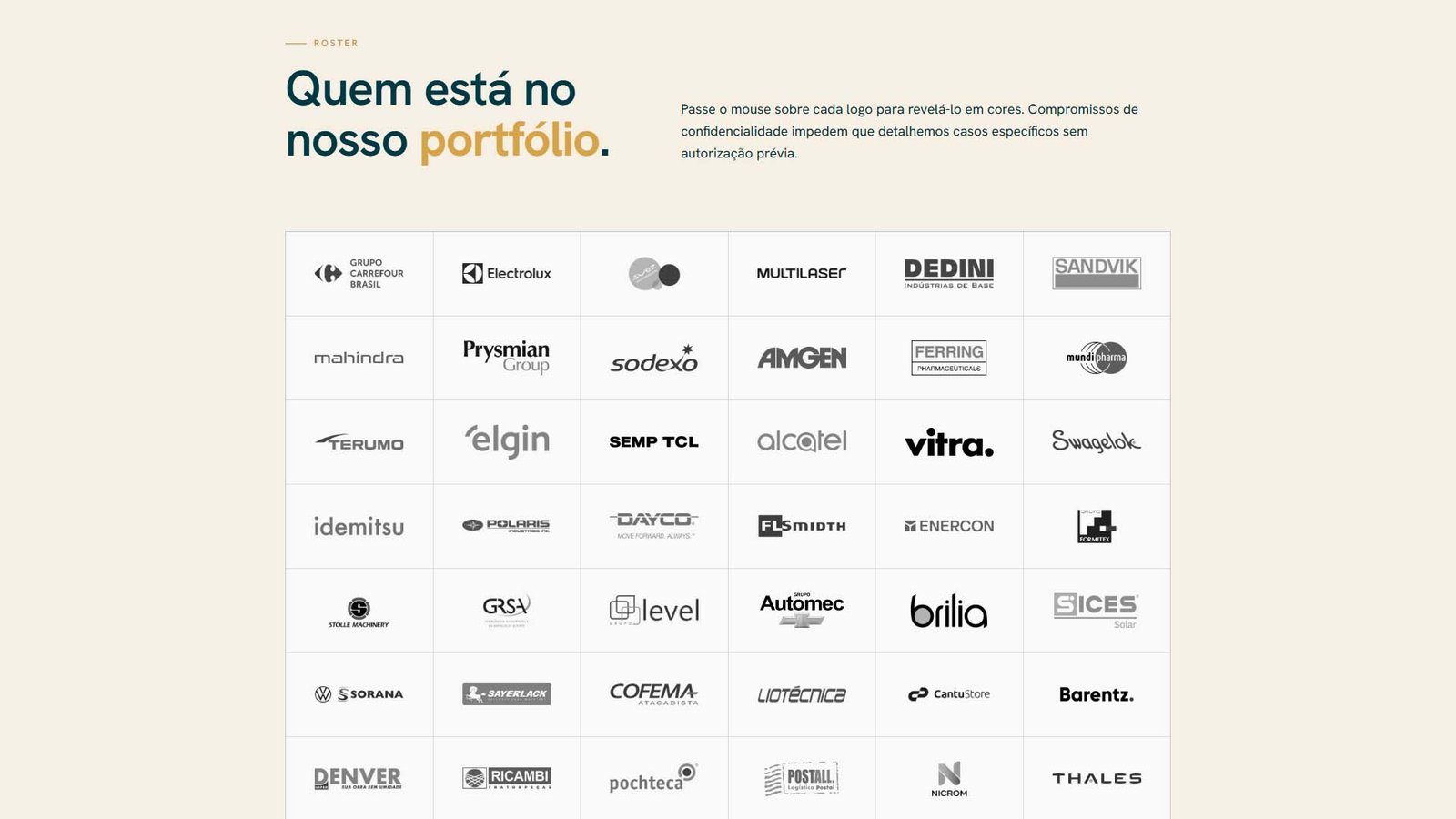 A seção de portfólio, com os logos dos clientes atendidos pela Vignatax.